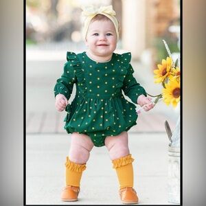 Ruffle Butts Green and Yellow Polka Dot One Piece